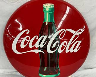 24-Inch Metal Coca-Cola Button Sign with Bottle Graphic