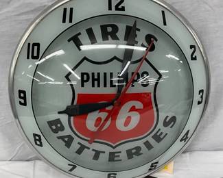 Vintage Phillips 66 Tires and Batteries Double Bubble Light-Up Clock