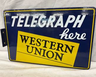 NOS 17 x 11 Porcelain Western Union Flange Sign