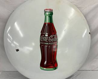 36-Inch Porcelain Coca-Cola Advertising Button with Bottle Design