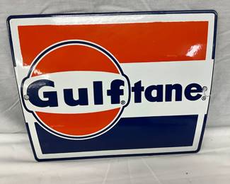NOS 11 1/2 x 8 1/2 Porcelain Gulftane Pump Plate Sign