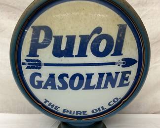 15in. Purol Gasoline Gas Pump Globe with Metal Body and Glass Panels