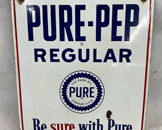 1955 Pure-Pep Porcelain Gasoline Pump Sign 10x12