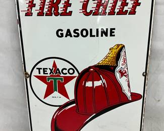 1955 Texaco Fire Chief Gasoline Porcelain Pump Plate, 12 x 18 Inches