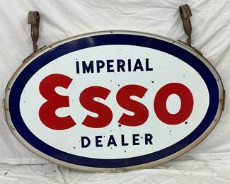 Imperial Esso Dealer Double-Sided Porcelain Sign with Mounting Brackets 48×30