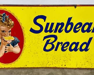 71 1/2 X 35 1/2 Sunbeam Bread Embossed Metal Advertising Sign with Girl Illustration