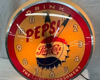 16-Inch Illuminated Pepsi-Cola Advertising Clock with Cap Logo