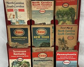 Esso Early Maps Store Display with Metal Rack and Assorted Esso Maps (14” x 19”)