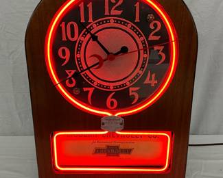 Rare 1930s Telechron Neon Advertising Clock With Rotating Advertisements