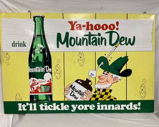 Embossed Mountain Dew Advertising Sign, 58 1/2 x 38 Inches
