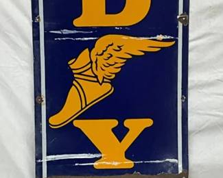 22 x 93 Inch Porcelain Goodyear Tires Vertical Sign with Winged Shoe Logo