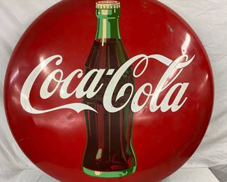48-Inch Metal Coca-Cola Button Sign with Bottle Design