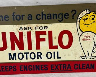 Vintage Uniflo Motor Oil Advertising Metal Sign, 17 1/2 x 10 1/2 Inches