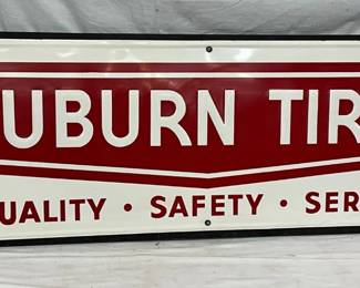60 x 19-Inch Embossed Metal ‘Auburn Tires’ Advertising Sign