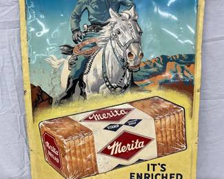 24 x 36 Embossed 1959 Lone Ranger Merita Bread Advertising Sign