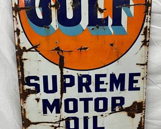 27 1/2 x 60-Inch Porcelain Gulf Supreme Motor Oil Sign, Gulf Refining Co.