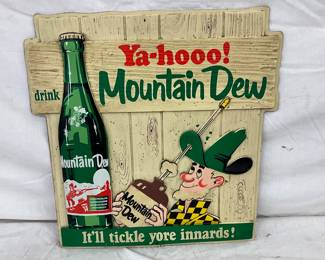 17 1/2″ x 17 1/2″ Mountain Dew Embossed Plastic Advertising Sign with Easel Back