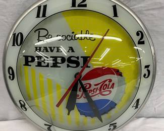 Original "Be Sociable Have a Pepsi" Pepsi-Cola Advertising Wall Clock with Light-Up Featur