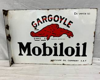 1932 Porcelain Gargoyle Mobil Oil Flange Sign, 24 x 16 Inches