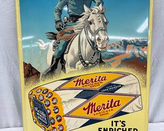 1952 Merita Bread ‘The Lone Ranger’ Tin Advertising Sign, 24×36 Inches