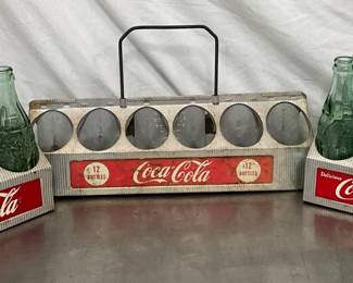 Coca-Cola Glass Bottles with Original Metal Carriers