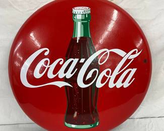24-Inch Porcelain Coca-Cola Button Sign with Bottle Graphic