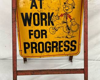 Double-Sided 18 1/2 x 27-Inch ‘Reddy Kilowatt’ Street Sign on Metal Frame