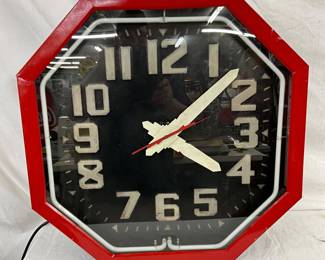 Early 25-Inch Octagonal Neon Clock with Embossed Letters