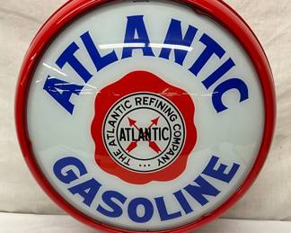 Atlantic Gasoline Glass Globe with 15-Inch Lenses and Red Metal Body