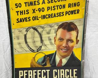 Perfect Circle X-90 Piston Ring Advertising Sign, 20 x 26 1/2 Inches