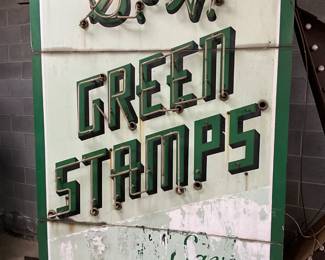 Rare Double-Sided Porcelain S&H Green Stamps Sign with Lighted Arrow