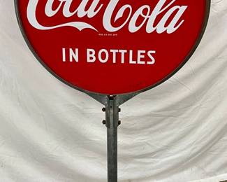 Original Coca-Cola Porcelain Lollipop Sign with Embossed Org. Base