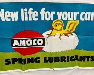 60 x 36 Amoco Cloth Banner Featuring ‘Bitty’ and Spring Lubricants Advertising