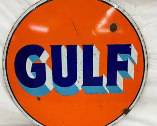 30-Inch Double-Sided Porcelain Gulf Oil Sign