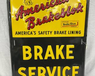 1955 American Brakelok Embossed Metal Advertising Sign, 17 1/2 x 24 Inches
