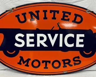 Original 48×29 In. Porcelain United Service Motors Oval Sign