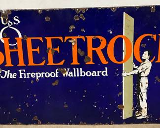 60″ x 35 1/2″ Porcelain Single-Sided U.S. Gypsum Company “Sheetrock” Advertising Sign