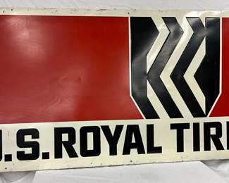 1969 Embossed U.S. Royal Tires Sign with Wooden Frame Back, 95 x 46 Inches