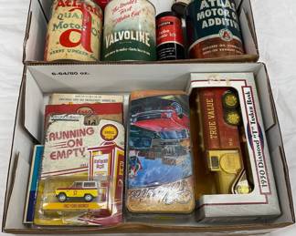 Vintage Automotive Oil Cans, Additives, and Model Cars with Packaging