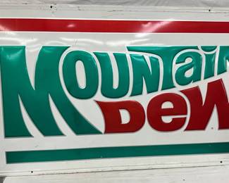 58 x 34-Inch Embossed Mountain Dew Sign with Original Wooden Frame Back
