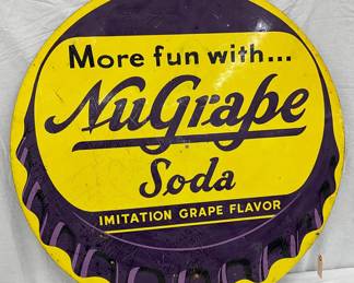 36-Inch 1958 NuGrape Soda Metal Advertising Cap Sign