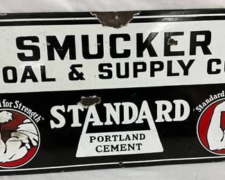 26 x 13 Porcelain Smucker Coal & Supply Co. Sign Featuring Standard Portland Cement