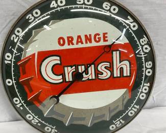 12-Inch 1959 Orange Crush Pam Clock Company Advertising Thermometer