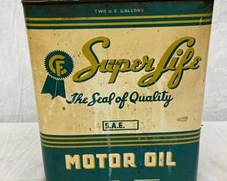 Two-Gallon Super Life Motor Oil Can by Cussins & Fearn, Columbus, Ohio