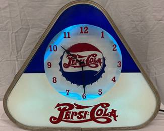 23×19 Original Pepsi Double Dot Neon Clock in Triangular Frame