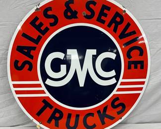 42-Inch Porcelain GMC Sales & Service Trucks Sign