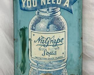 NuGrape Soda Self-Framed Embossed Tin Sign with Bottle Design, 17 1/2 x 43 Inches