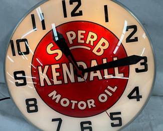 15-Inch Kendall Motor Oil Advertising Clock with Illuminated Face