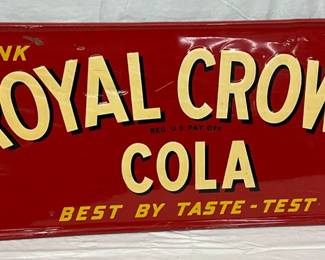 1947 Royal Crown Cola Embossed Metal Advertising Sign, 54 x 18 Inches