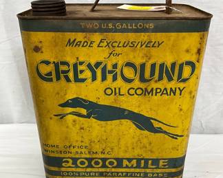 Two-Gallon Greyhound Motor Oil Can with Spillproof Spout